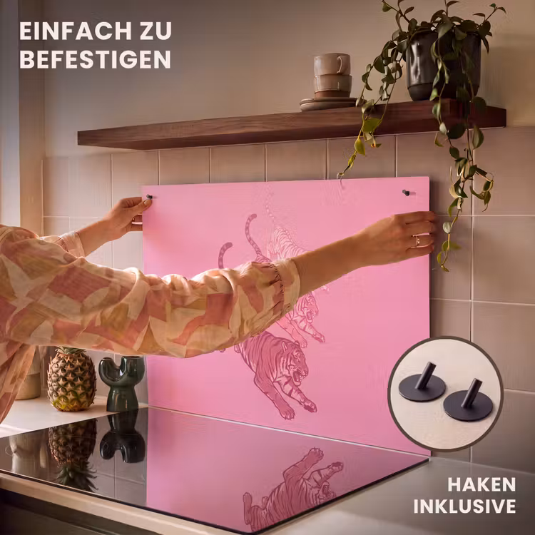 Kat - Springend - Dieren - Roze - Modern Inductie beschemer met haakjes klein -ky-ophangen-de