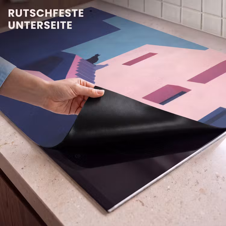 2-in-1 Herdabdeckplatte & Spritzschutz - Katze - Treppe - Gebäude - Schattenkontraste - Kat - Trap - Gebouwen - Schaduwcontrasten Inductie beschemer met haakjes klein