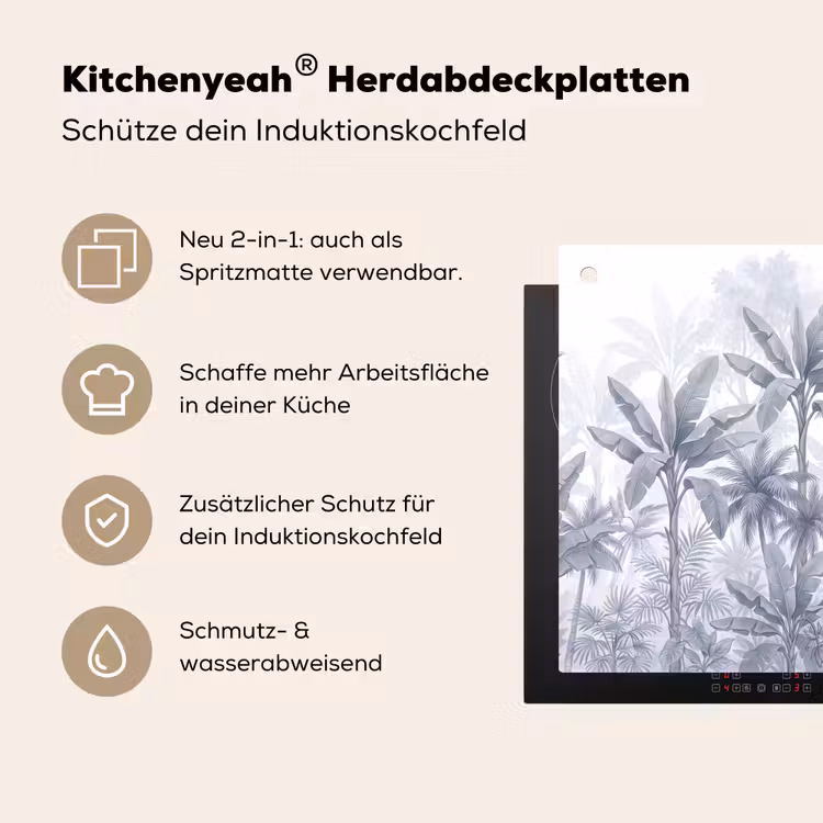 Kat - Tropisch bos - Modern - Grijs Inductie beschemer met haakjes klein -ky-usp-de