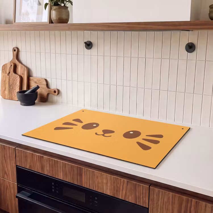 2-in-1 Herdabdeckplatte & Spritzschutz - Katze - Vereinfacht - Orange - Fröhlich - Kat - Simplistisch - Oranje - Vrolijk Inductie beschemer met haakjes klein