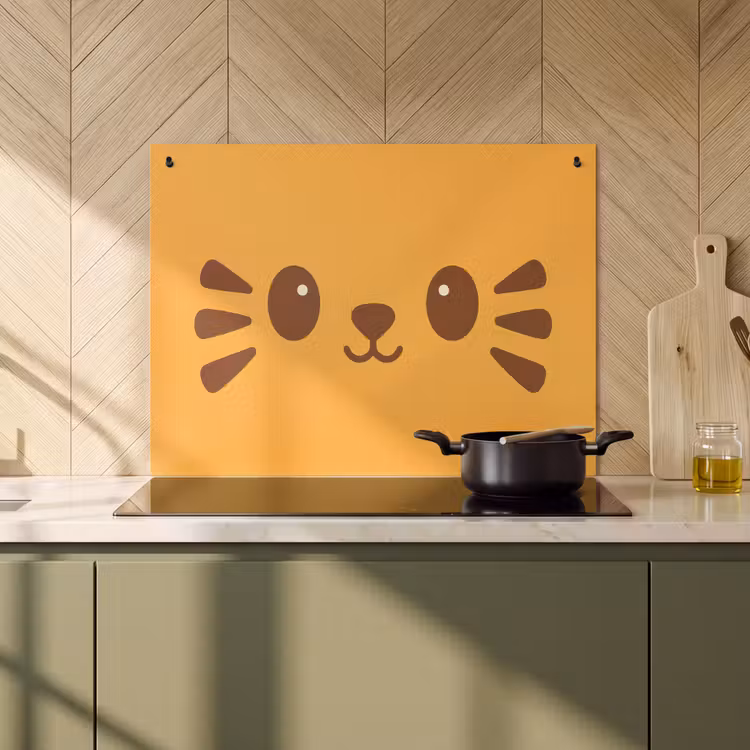 2-in-1 Herdabdeckplatte & Spritzschutz - Katze - Vereinfacht - Orange - Fröhlich - Kat - Simplistisch - Oranje - Vrolijk Inductie beschemer met haakjes klein