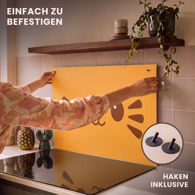 2-in-1 Herdabdeckplatte & Spritzschutz - Katze - Vereinfacht - Orange - Fröhlich - Kat - Simplistisch - Oranje - Vrolijk Inductie beschemer met haakjes klein