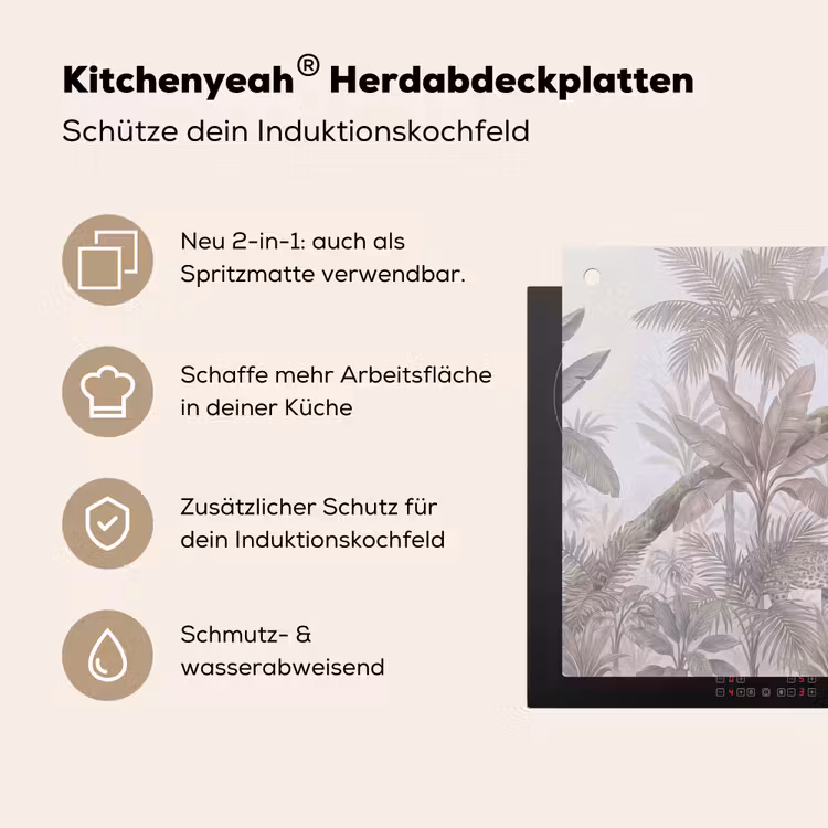 Kat - Vogel - Jungle - Illustratie - Dieren Inductie beschemer met haakjes klein -ky-usp-de