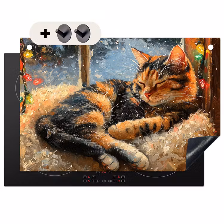 2-in-1 Herdabdeckplatte & Spritzschutz - Katze - Weihnachten - Winter - Tier - Kat - Kerst - Winter - Dier Inductie beschemer met haakjes klein
