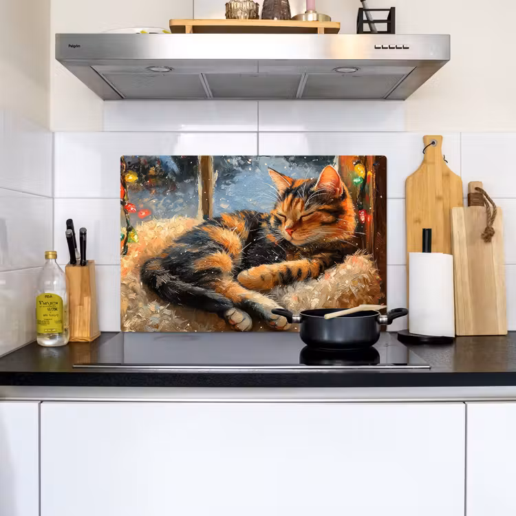 2-in-1 Herdabdeckplatte & Spritzschutz - Katze - Weihnachten - Winter - Tier - Kat - Kerst - Winter - Dier Inductie beschemer met haakjes klein