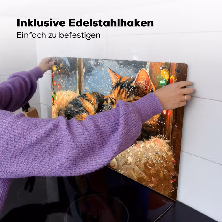2-in-1 Herdabdeckplatte & Spritzschutz - Katze - Weihnachten - Winter - Tier - Kat - Kerst - Winter - Dier Inductie beschemer met haakjes klein