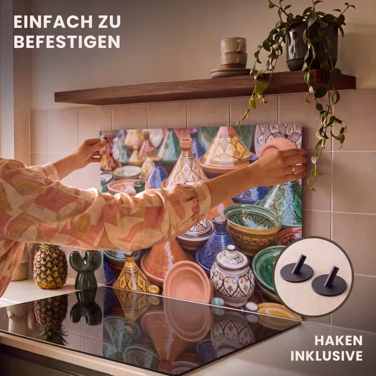 2-in-1 Herdabdeckplatte & Spritzschutz - Keramik – Bunt – Muster - Aardewerk - Kleurrijk - Patroon Inductie beschemer met haakjes klein