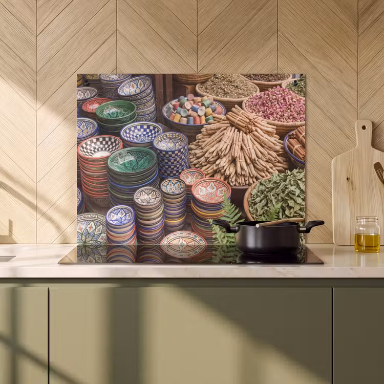2-in-1 Herdabdeckplatte & Spritzschutz - Keramik – Orientalisch – Farbenfroh - Aardewerk - Oosters - Kleurrijk Inductie beschemer met haakjes klein
