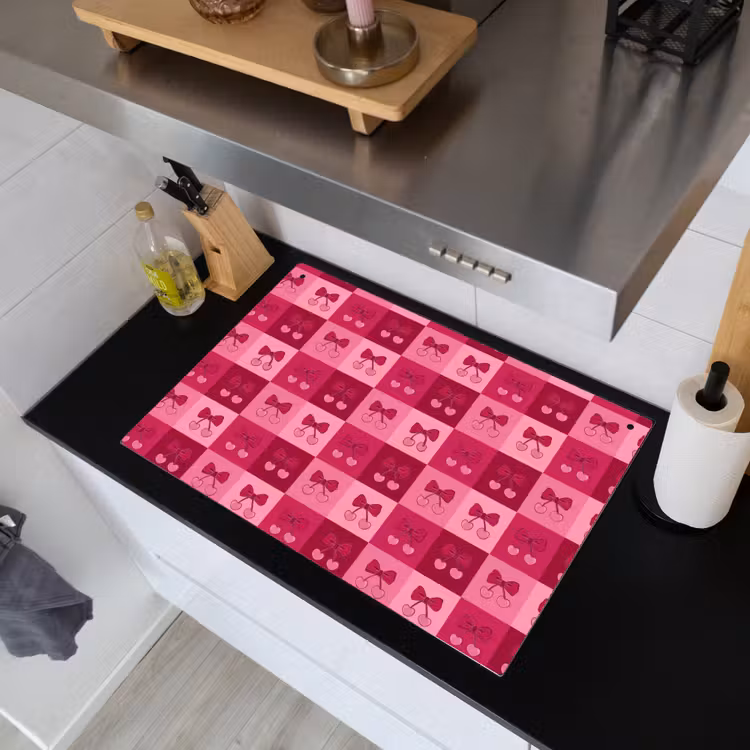 Kersen - Strikjes - Speels - Roze - Bordeaux Inductie beschemer met haakjes klein 777 -sfeer1