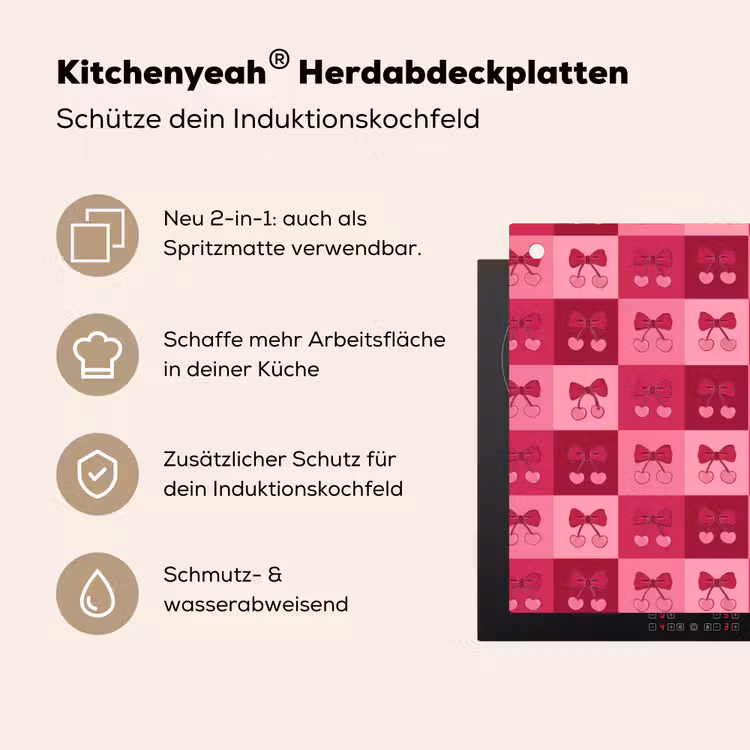 Kersen - Strikjes - Speels - Roze - Bordeaux Inductie beschemer met haakjes klein 777 -ky-usp-de