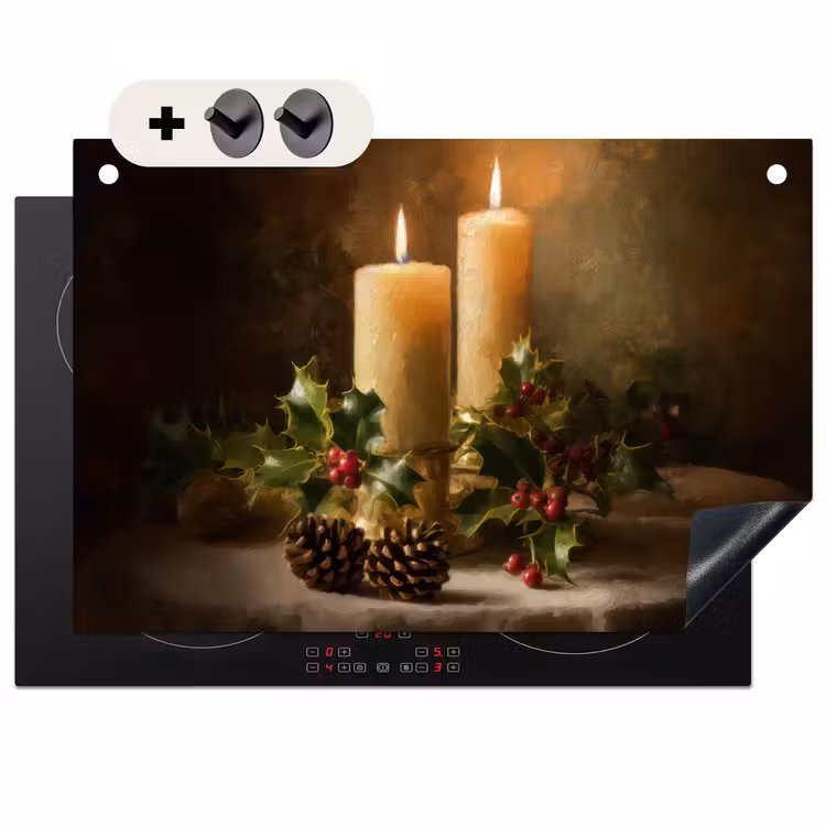 2-in-1 Herdabdeckplatte & Spritzschutz - Kerzenlicht - Weihnachten - Mehrfarbig - Kaarslicht - Kerst - Veelkleurig Inductie beschemer met haakjes klein