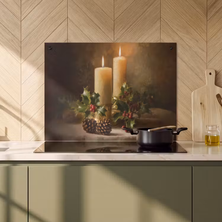2-in-1 Herdabdeckplatte & Spritzschutz - Kerzenlicht - Weihnachten - Mehrfarbig - Kaarslicht - Kerst - Veelkleurig Inductie beschemer met haakjes klein