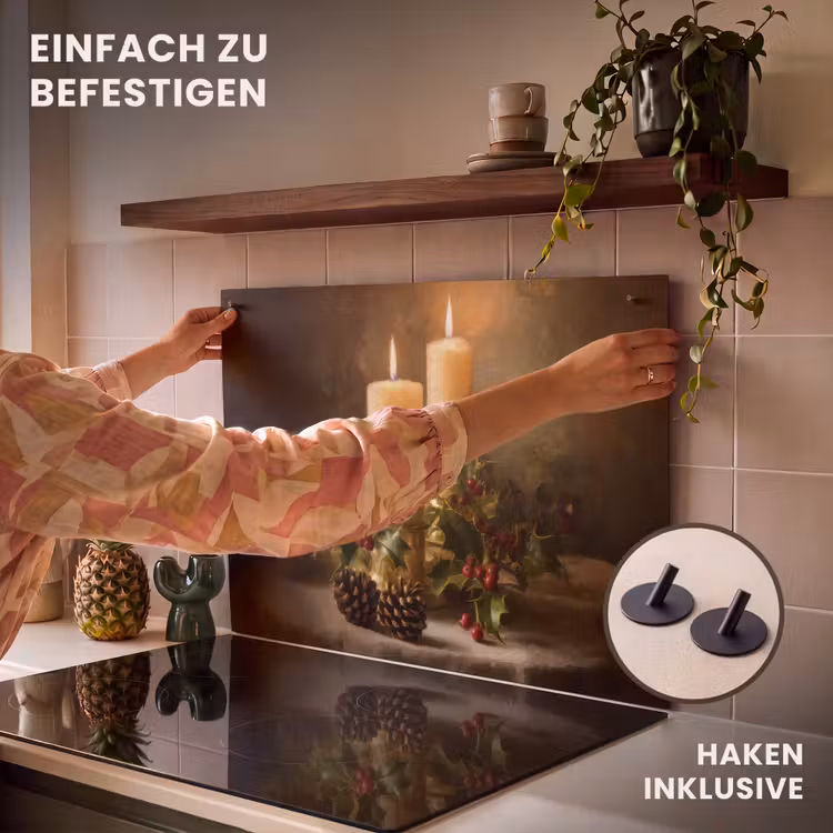 2-in-1 Herdabdeckplatte & Spritzschutz - Kerzenlicht - Weihnachten - Mehrfarbig - Kaarslicht - Kerst - Veelkleurig Inductie beschemer met haakjes klein