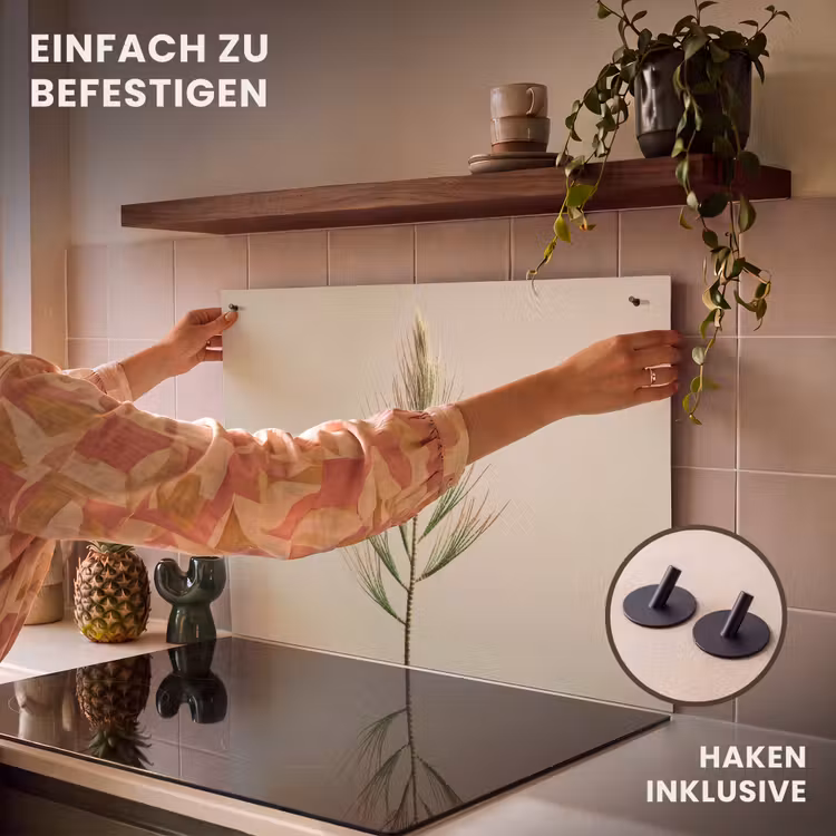 2-in-1 Herdabdeckplatte & Spritzschutz - Kiefernzweig - Nadelförmige Blätter - Hellgrün - Dennentak - Naaldvormige bladeren - Lichtgroen Inductie beschemer met haakjes klein