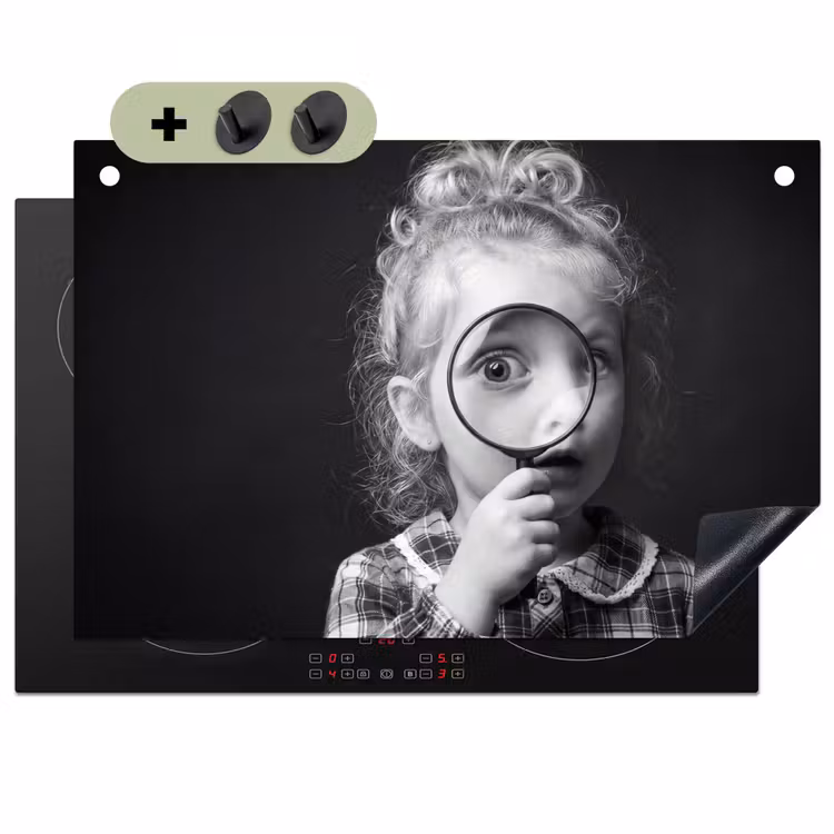 Kind - Vergrootglas - Portret - Zwart-wit Inductie beschemer met haakjes klein -3d