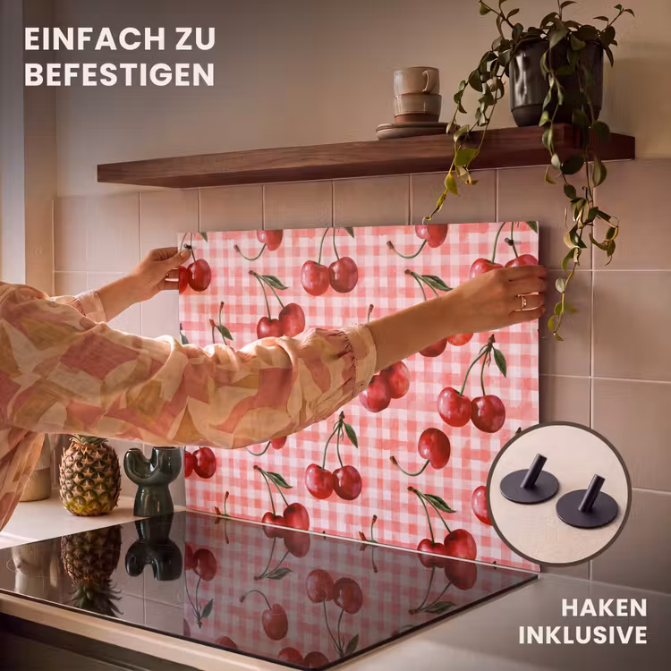 2-in-1 Herdabdeckplatte & Spritzschutz - Kirsche - Blöcke - Rot - Kersen - Blokken - Rood Inductie beschemer met haakjes klein 777