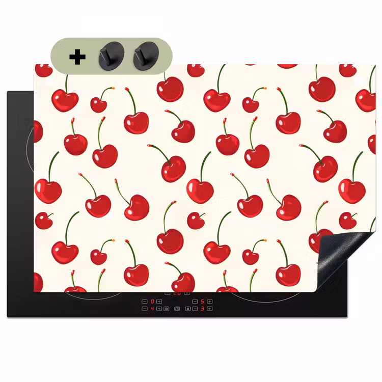 2-in-1 Herdabdeckplatte & Spritzschutz - Kirsche - Minimalistisch - Rot - Kersen - Minimalistisch - Rood Inductie beschemer met haakjes klein 777