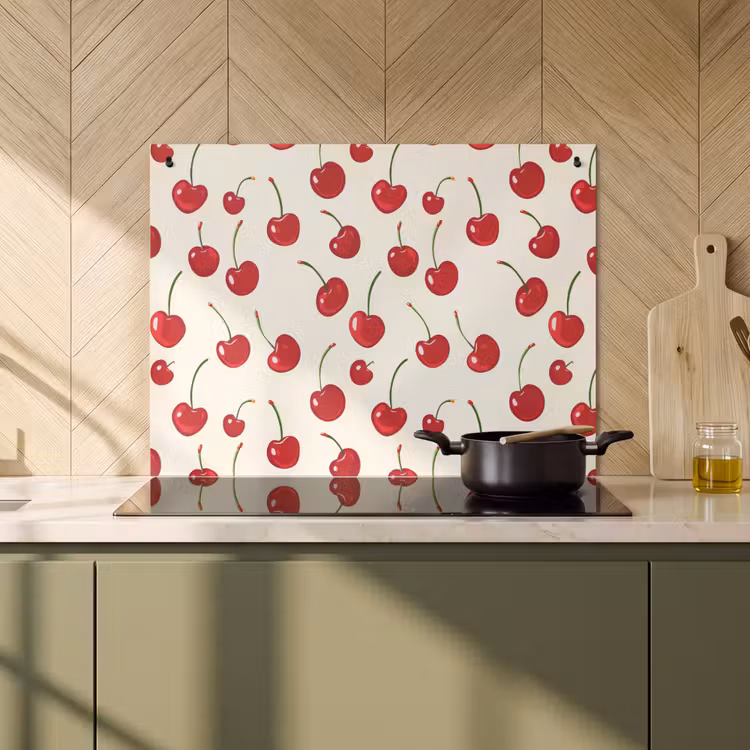 2-in-1 Herdabdeckplatte & Spritzschutz - Kirsche - Minimalistisch - Rot - Kersen - Minimalistisch - Rood Inductie beschemer met haakjes klein 777