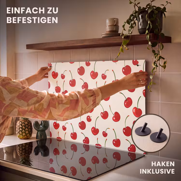 2-in-1 Herdabdeckplatte & Spritzschutz - Kirsche - Minimalistisch - Rot - Kersen - Minimalistisch - Rood Inductie beschemer met haakjes klein 777