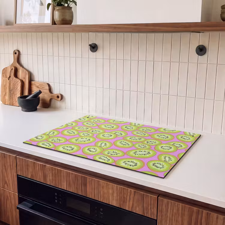 2-in-1 Herdabdeckplatte & Spritzschutz - Kiwi - Verspielt - Grün - Kiwi - Speels - Groen Inductie beschemer met haakjes klein 777
