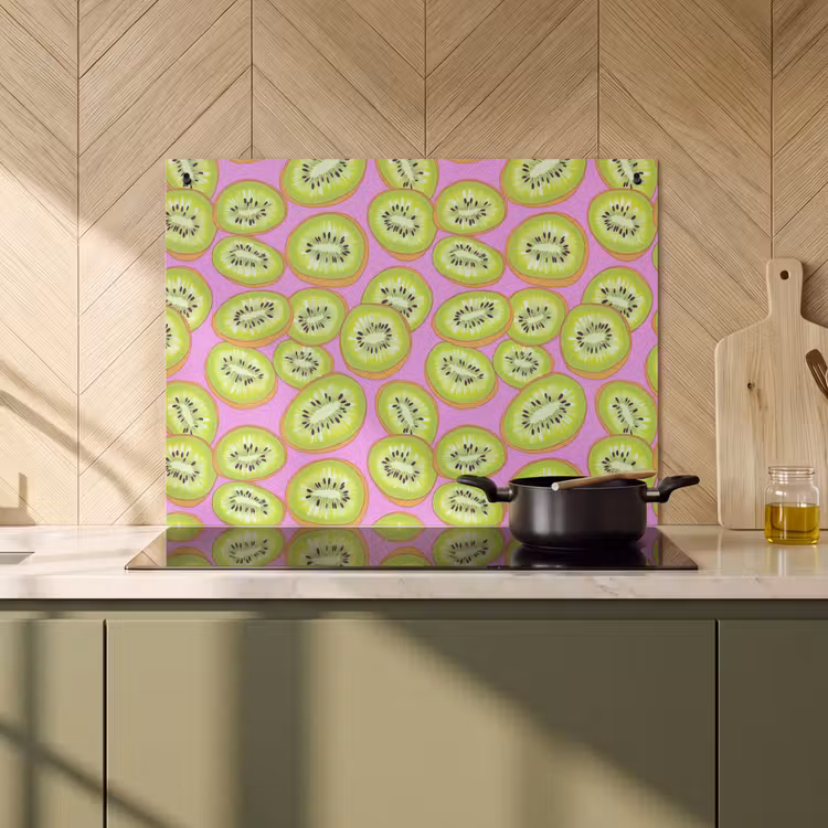 2-in-1 Herdabdeckplatte & Spritzschutz - Kiwi - Verspielt - Grün - Kiwi - Speels - Groen Inductie beschemer met haakjes klein 777