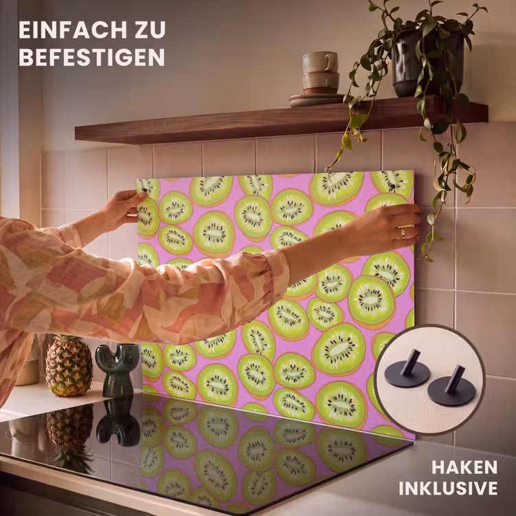 2-in-1 Herdabdeckplatte & Spritzschutz - Kiwi - Verspielt - Grün - Kiwi - Speels - Groen Inductie beschemer met haakjes klein 777