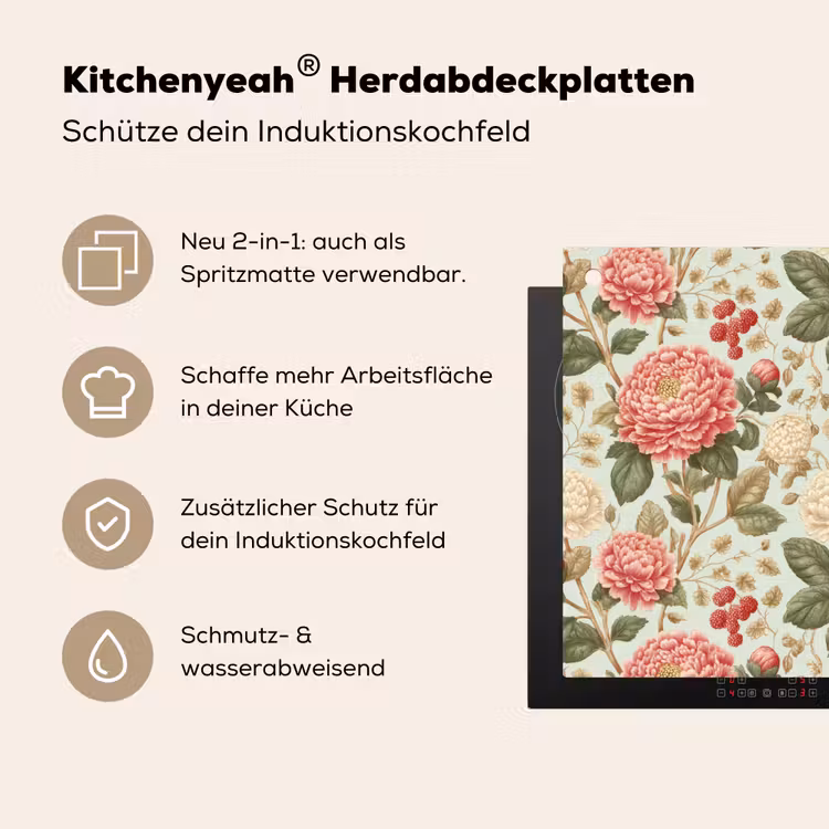 Klassiek - Botanisch - Veelkleurig Inductie beschemer met haakjes klein 777 -ky-usp-de