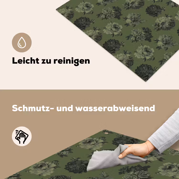 Klassiek - botanisch - olijfgroen - bloemen Inductie beschemer met haakjes klein 777 -ky-schoon-de