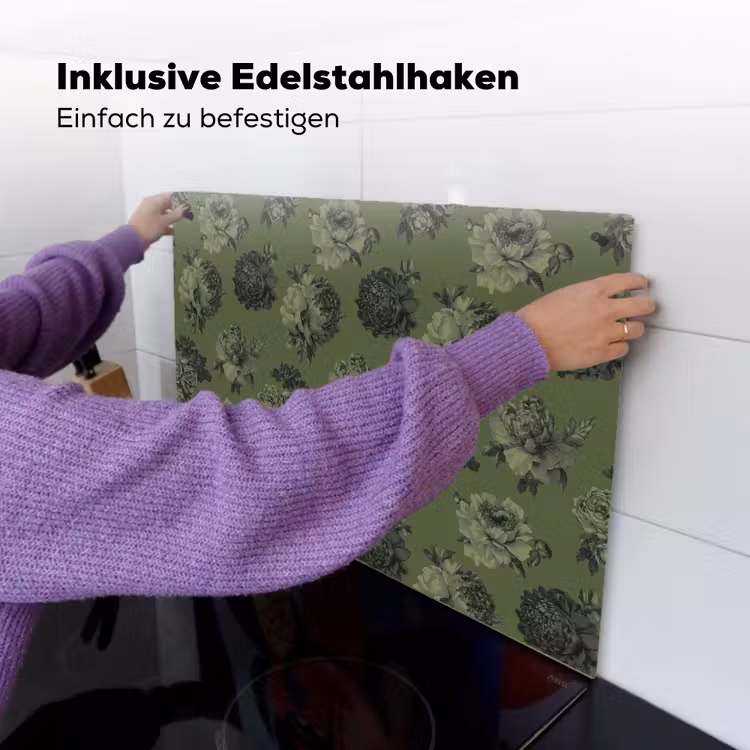 Klassiek - botanisch - olijfgroen - bloemen Inductie beschemer met haakjes klein 777 -ky-ophangen-de