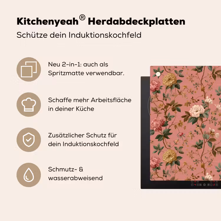 Klassiek - Botanisch - Roze Inductie beschemer met haakjes klein 777 -ky-usp-de