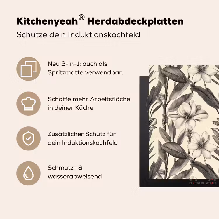 Klassiek - Botanisch - Zwart - Beige Inductie beschemer met haakjes klein 777 -ky-usp-de