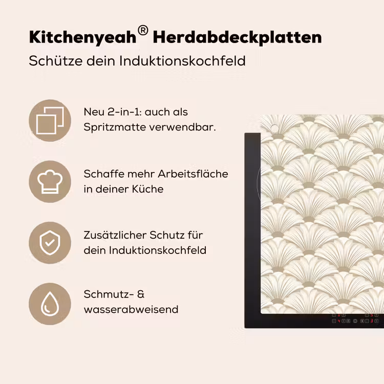 Klassiek - Art - Beige Inductie beschemer met haakjes klein 777 -ky-usp-de