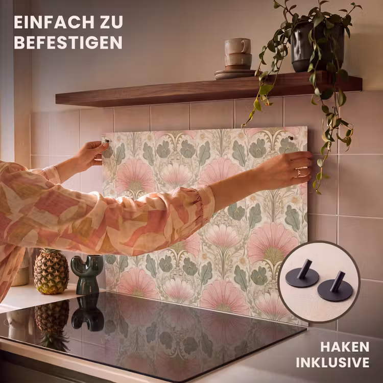 2-in-1 Herdabdeckplatte & Spritzschutz - Klassisch - Muster - Rosa - Klassiek - Patroon - Roze Inductie beschemer met haakjes klein 777