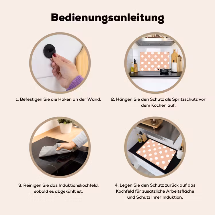 Klassiek - Polka - Perzik Inductie beschemer met haakjes klein 777 -ky-gebruik-de