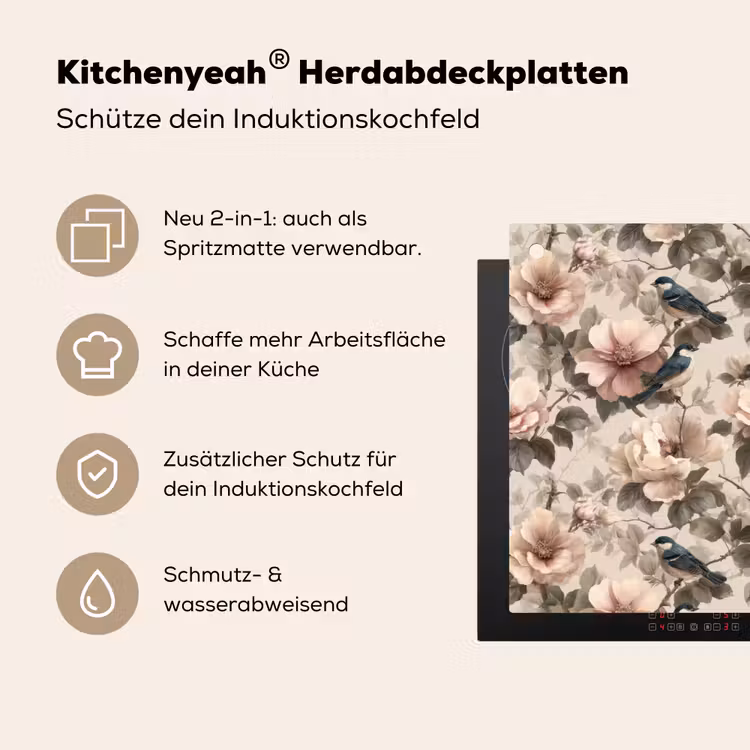Klassiek - Vogels - Kleurrijk Inductie beschemer met haakjes klein 777 -ky-usp-de
