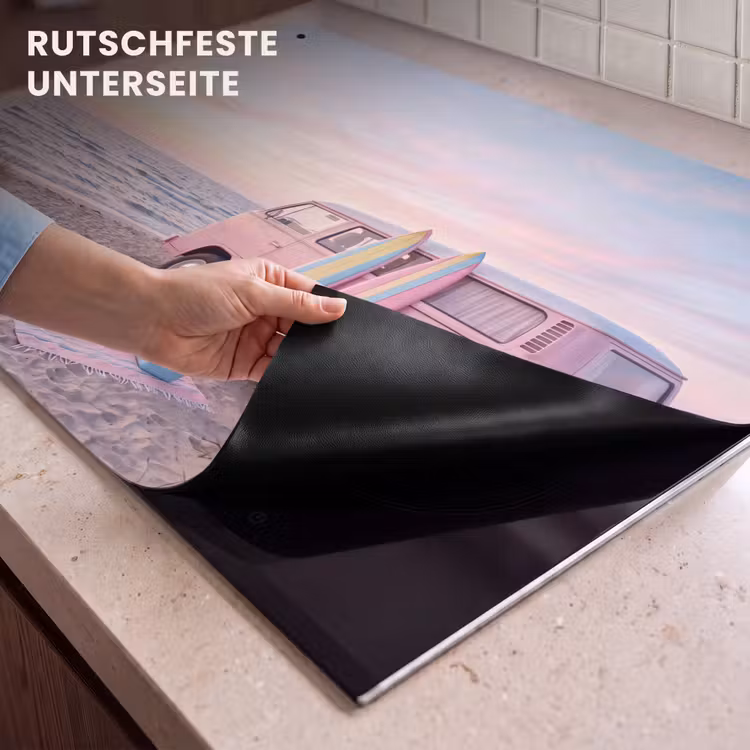 Busje - Strand - Surfplank - Zomer - Roze Inductie beschemer met haakjes klein -ky-onderkant-de