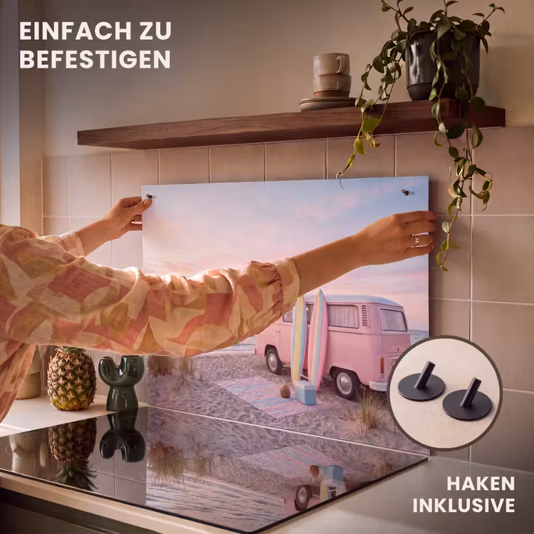 Busje - Strand - Surfplank - Zomer - Roze Inductie beschemer met haakjes klein -ky-ophangen-de