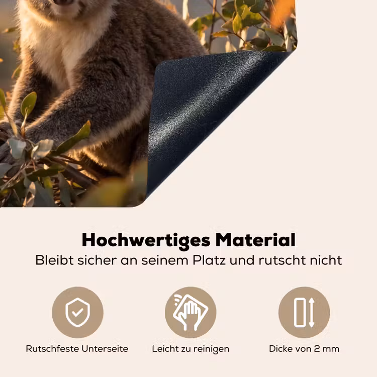 Koala - Bladeren - Ochtendlicht Inductie beschemer met haakjes klein -ky-onderkant-de