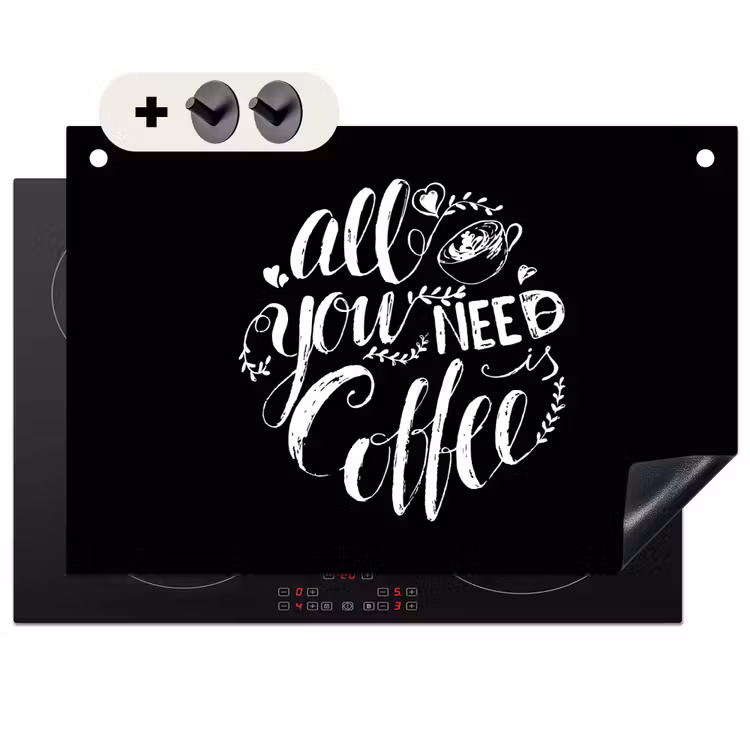 2-in-1 Herdabdeckplatte & Spritzschutz - Koffein Hingabe - Cafeïne Devotie Inductie beschemer met haakjes klein