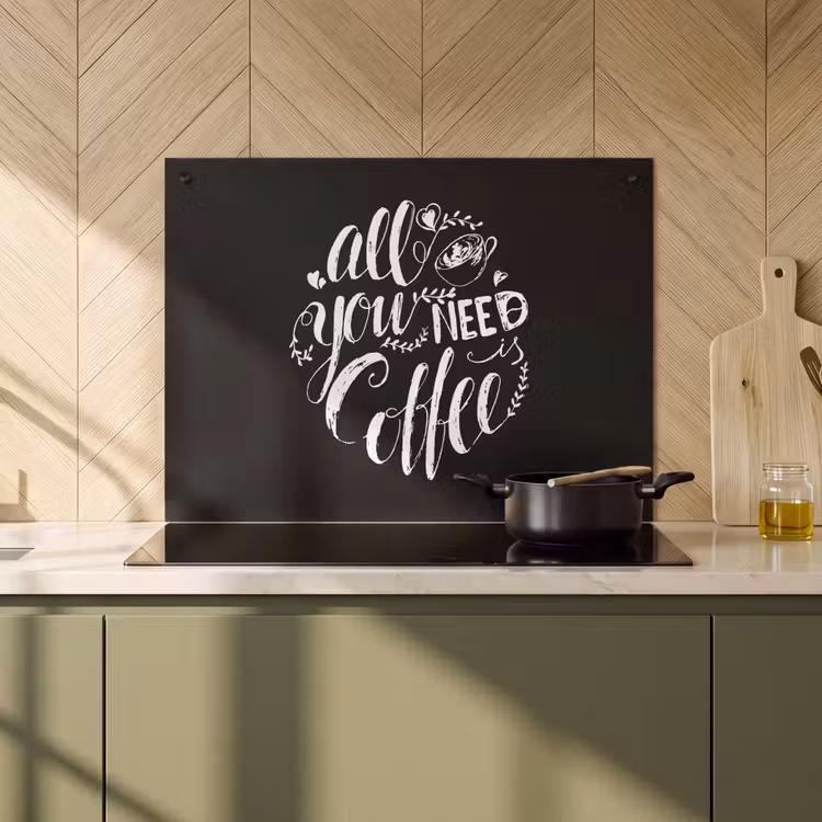 2-in-1 Herdabdeckplatte & Spritzschutz - Koffein Hingabe - Cafeïne Devotie Inductie beschemer met haakjes klein
