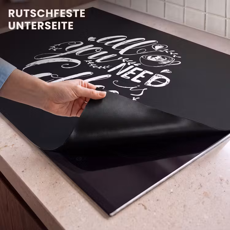 2-in-1 Herdabdeckplatte & Spritzschutz - Koffein Hingabe - Cafeïne Devotie Inductie beschemer met haakjes klein