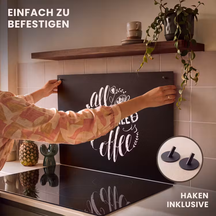 2-in-1 Herdabdeckplatte & Spritzschutz - Koffein Hingabe - Cafeïne Devotie Inductie beschemer met haakjes klein