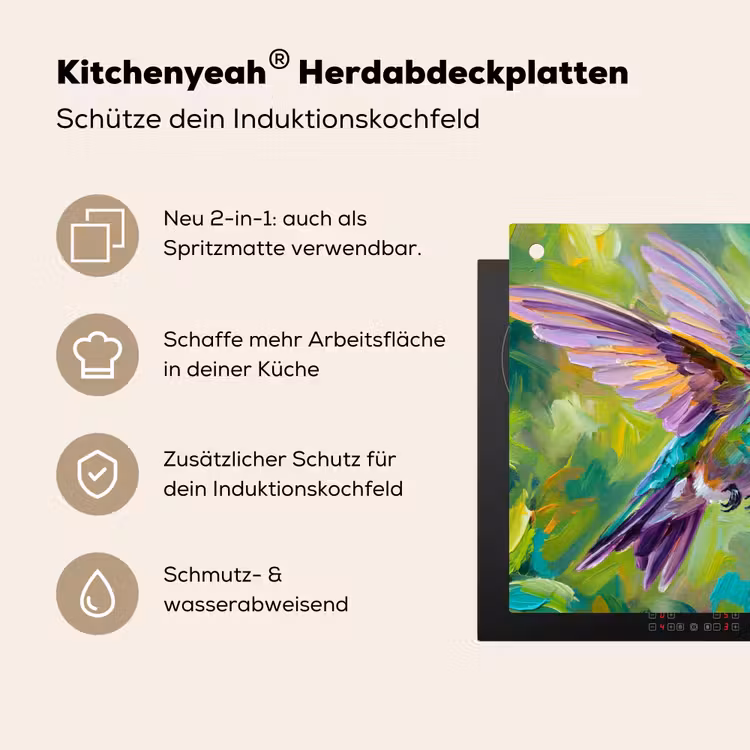 Kolibrie - Bloemen - Natuur - Kleurrijk Inductie beschemer met haakjes klein -ky-usp-de