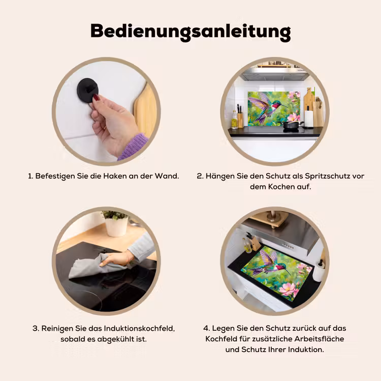 Kolibrie - Bloemen - Natuur - Kleurrijk Inductie beschemer met haakjes klein -ky-gebruik-de