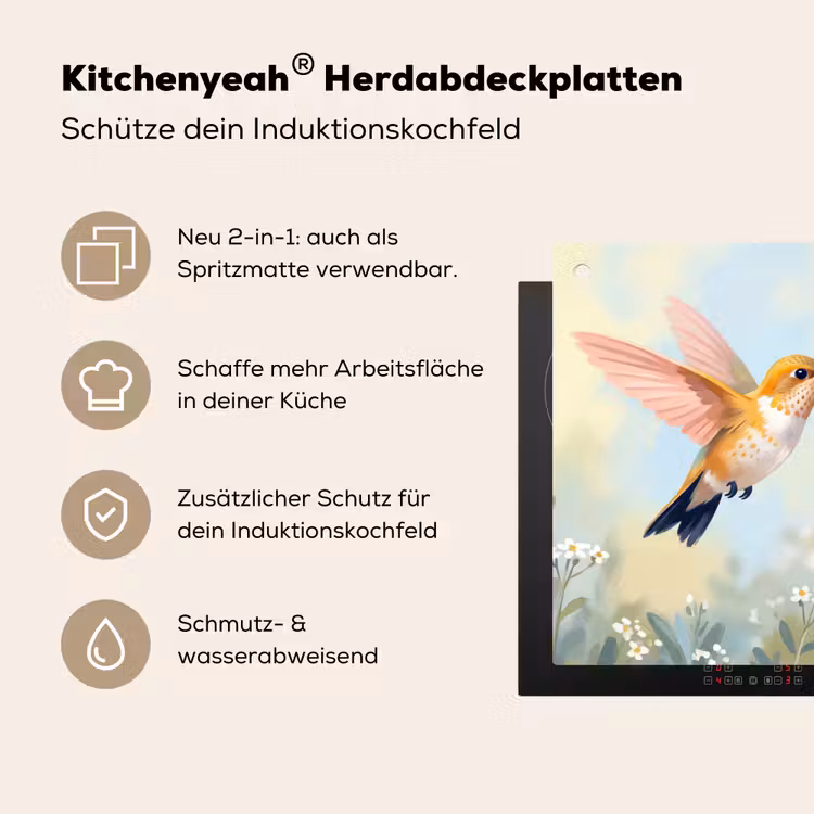 Kolibrie - Illustratie - Kleurrijk Inductie beschemer met haakjes klein -ky-usp-de