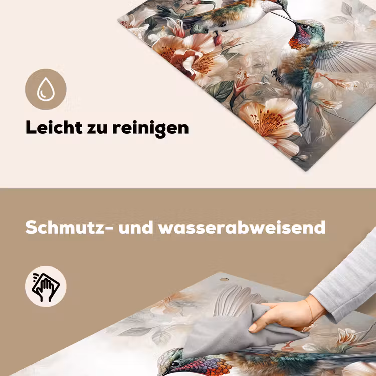 2-in-1 Herdabdeckplatte & Spritzschutz - Kolibri - Vögel - Blumen - Natur - Kolibrie - Vogels - Bloemen - Natuur Inductie beschemer met haakjes klein