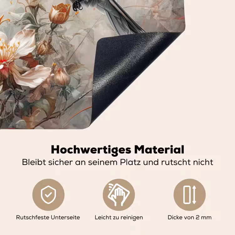 2-in-1 Herdabdeckplatte & Spritzschutz - Kolibri - Vögel - Blumen - Pflanzen - Kolibrie - Vogels - Bloemen - Planten Inductie beschemer met haakjes klein