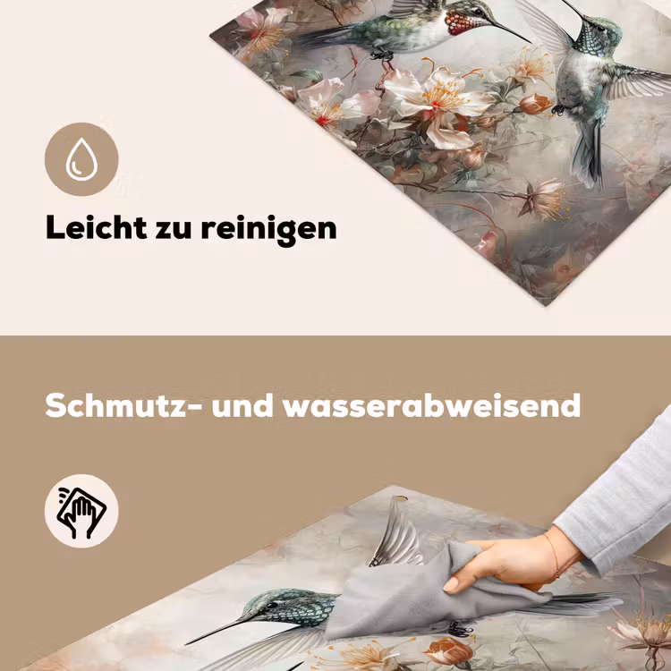 2-in-1 Herdabdeckplatte & Spritzschutz - Kolibri - Vögel - Blumen - Pflanzen - Kolibrie - Vogels - Bloemen - Planten Inductie beschemer met haakjes klein