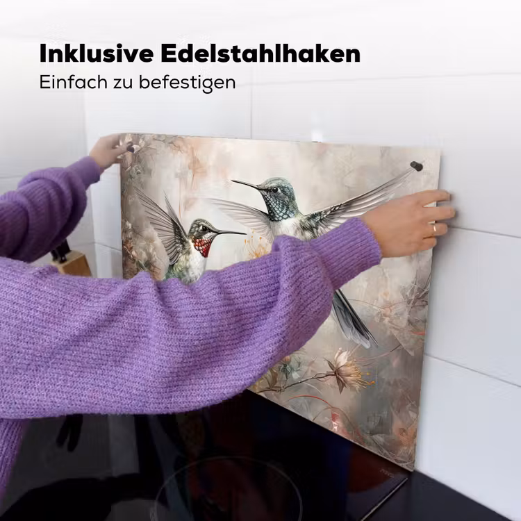 2-in-1 Herdabdeckplatte & Spritzschutz - Kolibri - Vögel - Blumen - Pflanzen - Kolibrie - Vogels - Bloemen - Planten Inductie beschemer met haakjes klein