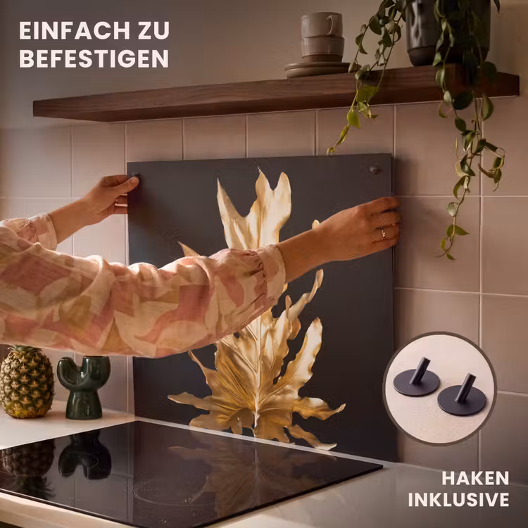 2-in-1 Herdabdeckplatte & Spritzschutz - Königliche Farnkrone - Koninklijke Varenkroon Inductie beschemer met haakjes middel